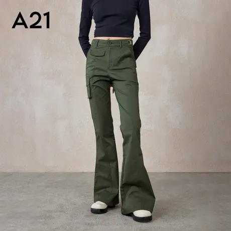 A21女装合体磨毛高腰喇叭裤春秋季美式简约复古百搭显瘦工装长裤商品大图