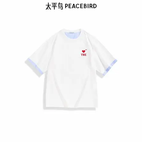 【商场同款】太平鸟男装撞色短袖T恤春季新款拼接体恤衫B2CNF1130商品大图