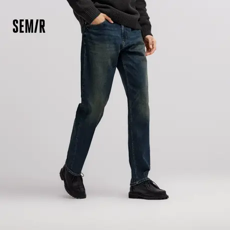 [商场同款]森马牛仔裤男2024冬季新款裤子复古宽松直筒裤提花长裤图片