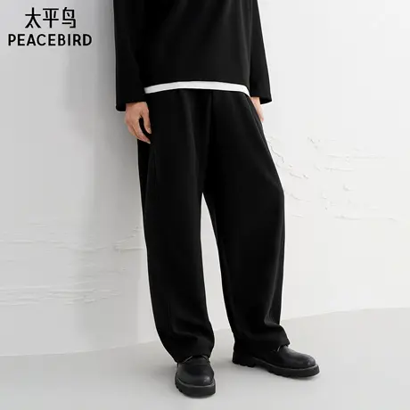 太平鸟男装休闲裤25秋季新款阔腿宽松肌理长裤质感明线通勤运动裤图片