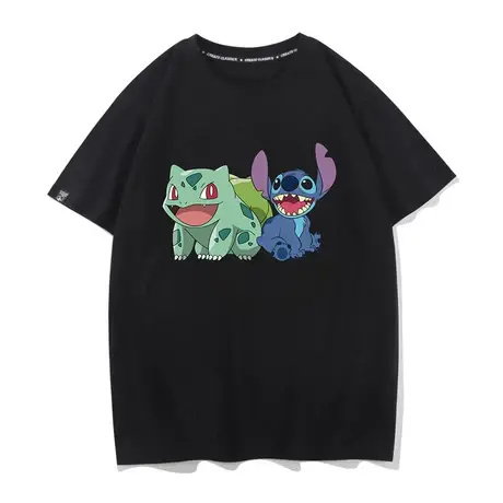 妙蛙种子联名款恶搞星际宝贝史迪仔大嘴巴T恤短袖男女纯棉TEE图片