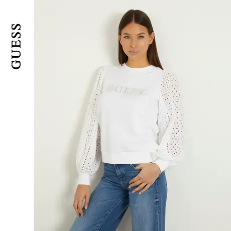 GUESS女士纯色小众设计透气镂空长袖T恤-W4GQ07KBKM0图片