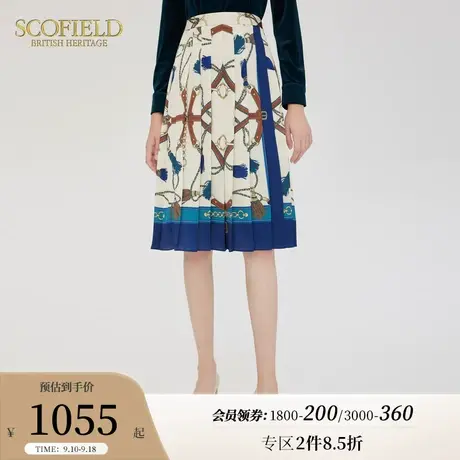 Scofield女装复古印花百褶裙优雅气质通勤显瘦半身裙短裙秋季新品图片