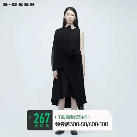 sdeer圣迪奥夏装条纹雪纺原创设计拼接黑色无袖连衣裙潮S20281275💏商品大图