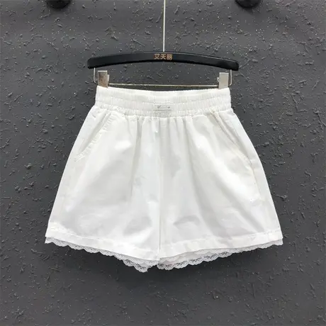 减龄休闲蕾丝花边白色牛仔短裤女夏2025新款松紧腰显瘦阔腿裤热裤图片