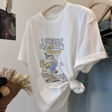 高尔夫唐老鸭！童趣卡通字母印花宽松休闲半袖T恤女25新款短袖tee商品大图