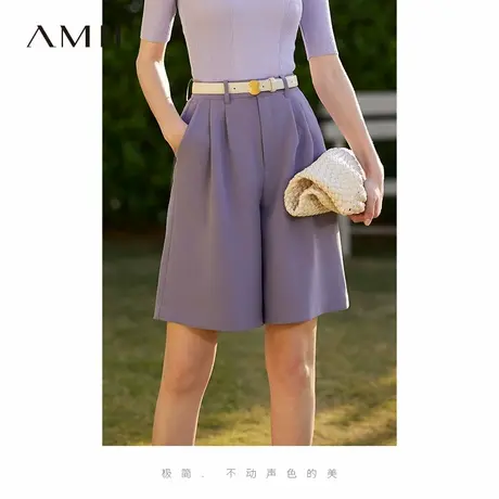 Amii2025夏新款通勤百搭收褶阔腿裤休闲女小个子裤子中裤五分裤商品大图