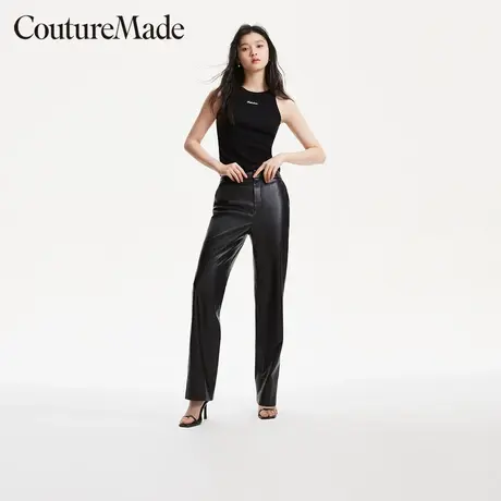 Vero Moda休闲裤春季直筒裤时髦高腰PU仿皮长裤黑色女324139004商品大图