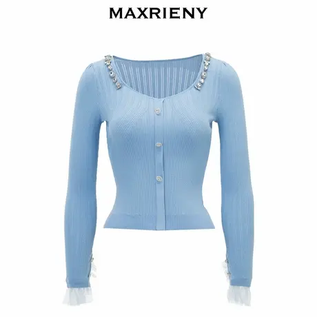 【奥莱】MAXRIENY复古感拼接套头毛衫春季上衣女商品大图