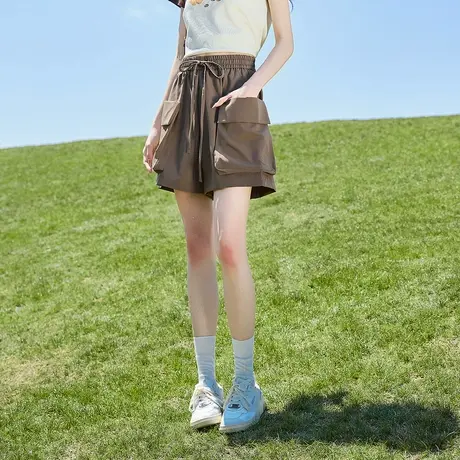 唐狮夏季新款休闲短裤女宽松大口袋西装工装裤百搭时尚设计感图片