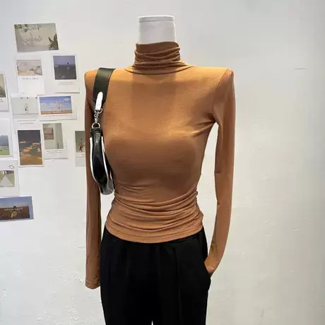 纯色基础款~紧身性感显身材内搭打底衫女薄款微透高领长袖t恤秋冬商品大图