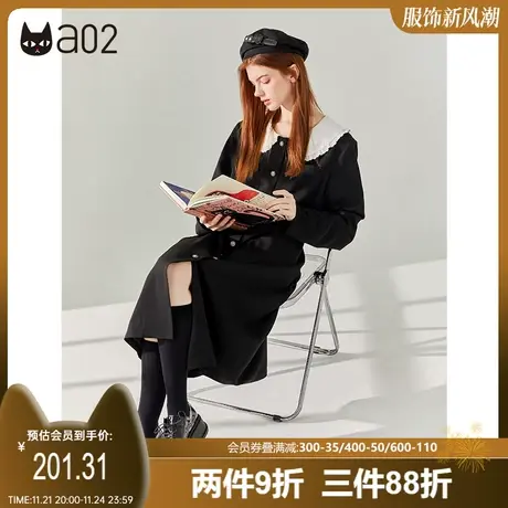 【黑宝石玫瑰系列】a02甜美减龄连衣裙2023秋季黑白撞色显瘦长裙商品大图