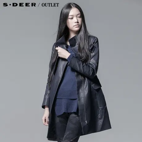 sdeer圣迪奥装设计感亮面中长款深蓝风衣外套3381834图片