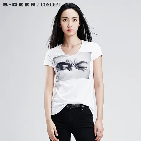 【新品】sdeer圣迪奥专柜正品酷感生动人物装饰短袖T恤S16280126图片