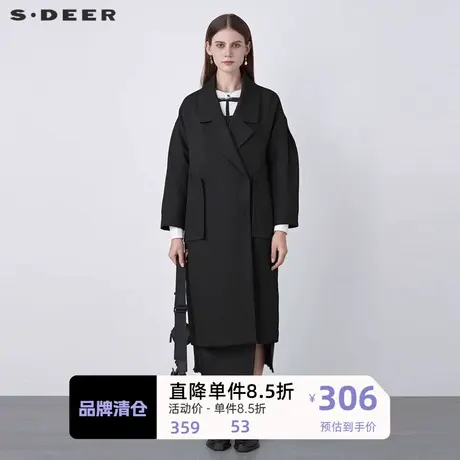sdeer圣迪奥女装西装领大口袋茧型长款大衣S22161803图片
