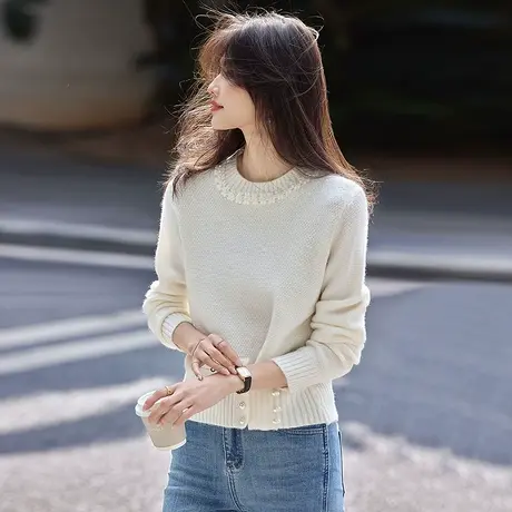 时尚气质毛衣2025年春季新款纯色百搭小香风显瘦温柔知性套头上衣商品大图