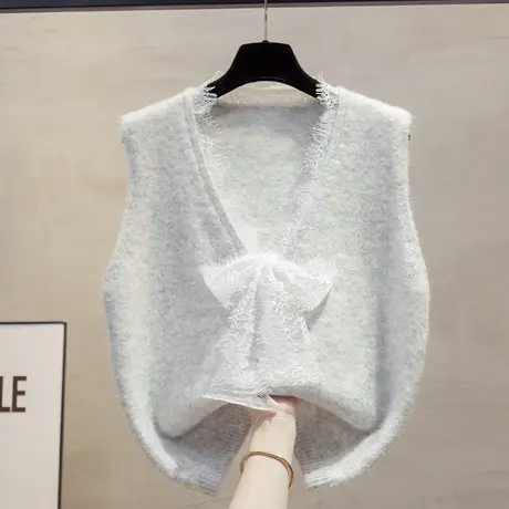 亮片v领蕾丝针织马甲背心女2025春秋新款宽松外穿马夹毛衣坎肩潮图片