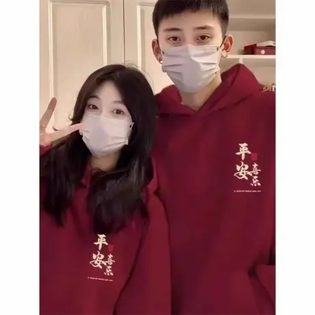 蛇年喜庆情侣卫衣男女秋冬季小众高级感宽松加绒加厚外套ins上衣商品大图