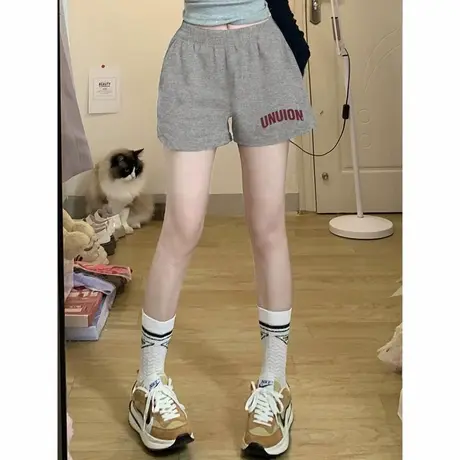 美式ins潮牌阔腿三分短裤女夏季韩版高腰宽松显腿长休闲运动热裤商品大图