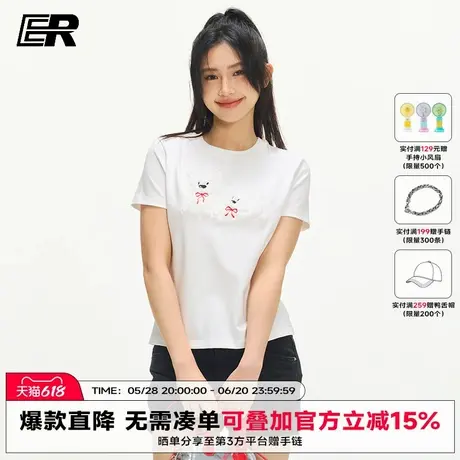 ER可爱贴布绣小狗短袖t恤女夏季修身情侣正肩潮牌休闲圆领半袖图片