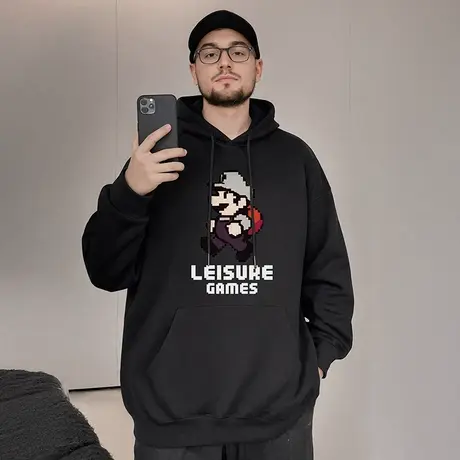 带帽卫衣男士加肥加大码男装国潮牌连帽胖子加绒加厚秋冬款潮流男图片