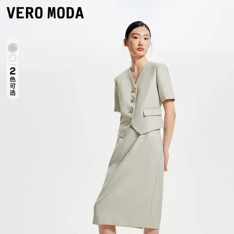 Vero Moda奥莱夹克外套女夏季新款复古V领薄垫肩五分袖西装风流行商品大图