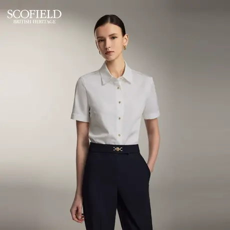 Scofield女装简约通勤短袖衬衫休闲正肩刺绣衬衫2025夏季新品图片
