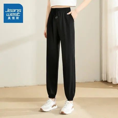 YD真维斯女装2025春季新款 女款宽松百搭运动束脚松紧腰九分裤女商品大图