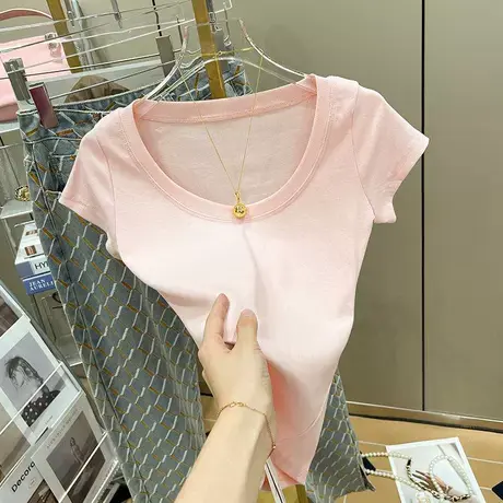 纯欲风短袖t恤女夏季2022年新款辣妹紧身露锁骨上衣半袖体恤图片
