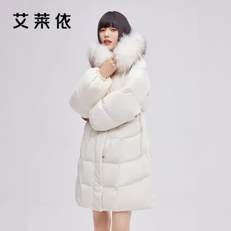 艾莱依新品白色羽绒服女冬季大毛领设计感显瘦时尚气质白鸭绒外套商品大图