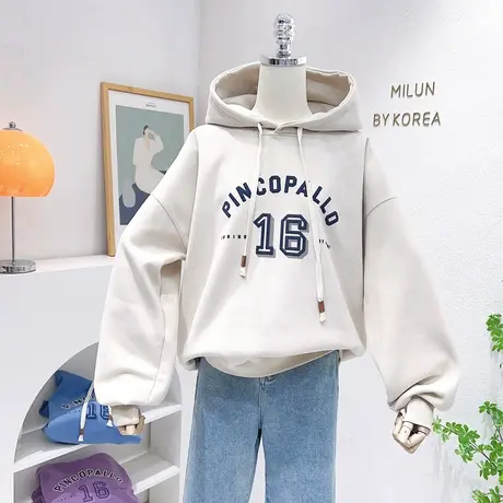 小个子外套2023春季新款韩国东大门复古美式字母连帽卫衣运动休闲图片