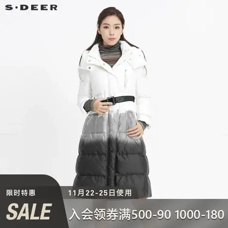 sdeer圣迪奥女高领连帽收腰水墨渐变长款羽绒服S20482455图片