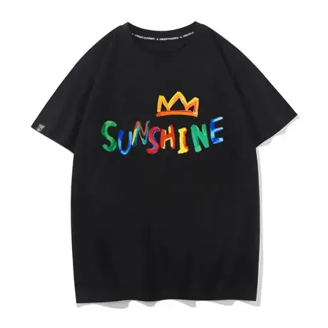 短袖男女手绘涂鸦花卉夏日沙滩阳光T恤夏季新款日系半袖bf风图片