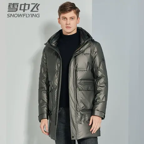 雪中飞羽绒服男中长款2023年冬季新款中年男士连帽爸爸装加厚外套商品大图