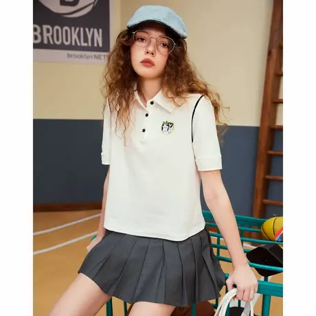 a02夏季撞色设计正肩短袖上衣休闲宽松女式Polo衫图片