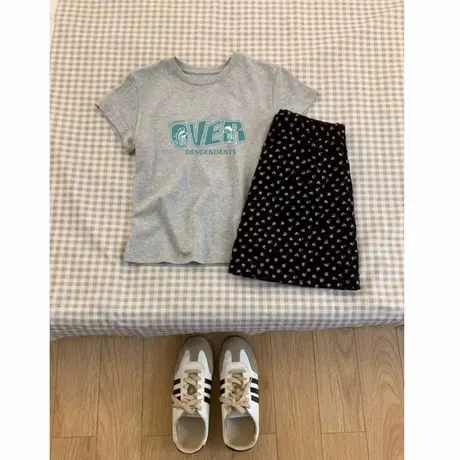 甜酷风小个子高腰短款修身t恤女灰色夏季显瘦显高短袖正肩上衣潮商品大图