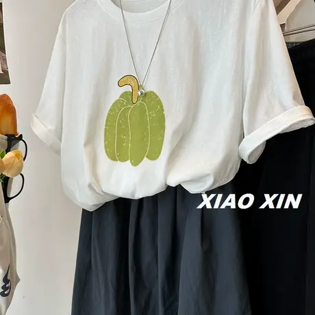 奶萌可爱~卡通南瓜印花雪花棉短袖T恤女 韩版夏季薄款圆领上衣tee商品大图
