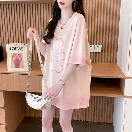 下衣失踪短袖t恤女夏季韩版宽松大码女装中长款渐变色扎染上衣服商品大图