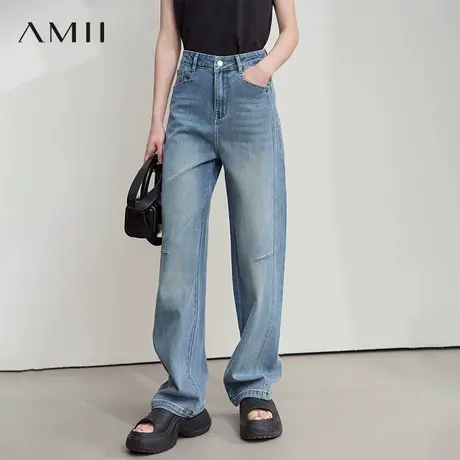 AMII【复古港风】2025秋季复古怀旧港风宽松哈伦牛仔长裤牛仔裤女商品大图