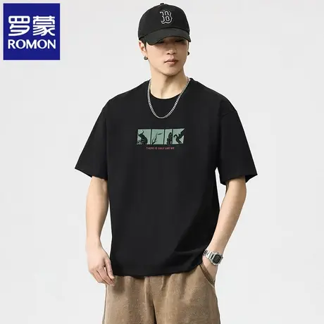 罗蒙夏季潮流男款圆领短袖T恤冰丝薄款宽松时尚印花休闲上衣N1Z图片