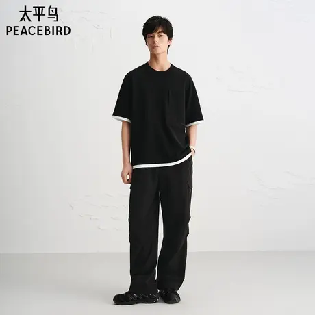 【商场同款】太平鸟男装 黑色伞兵裤潮流高弹力休闲裤男B2GLF3228商品大图