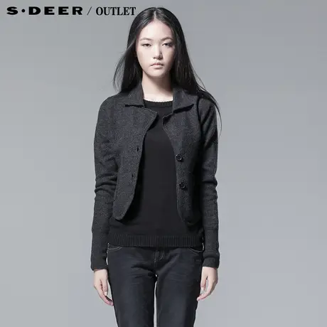 sdeer圣迪奥女春短款全羊毛针织小西装外套3382201图片