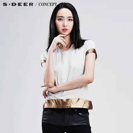 【活动】sdeer圣迪奥女休闲烫印缀边短袖T恤S16280194图片