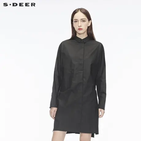 sdeer圣迪奥简约刺绣图案装饰单边贴袋开衩设计翻领上衣S18480550图片