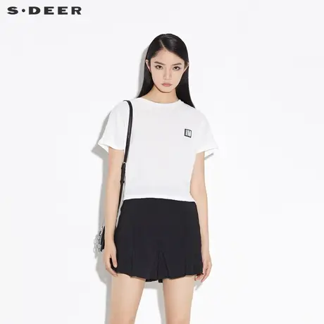 sdeer圣迪奥个性圆领肌理字母贴布开衩下摆蝙蝠袖T恤S19280166图片