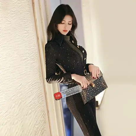 VJE原创假两件定制连体裤女春季新款修身职业OL连身喇叭长裤图片