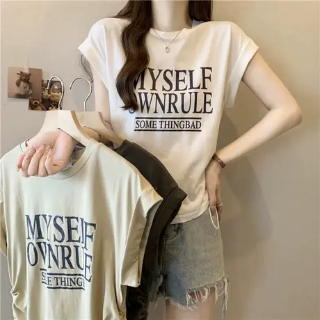 抽绳褶皱短袖T恤女夏季2025新款宽松显瘦设计感小众短款上衣潮牌图片