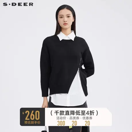 sdeer圣迪奥女装圆领拉链拼接衬衫两件套针织衫S213Z3507图片