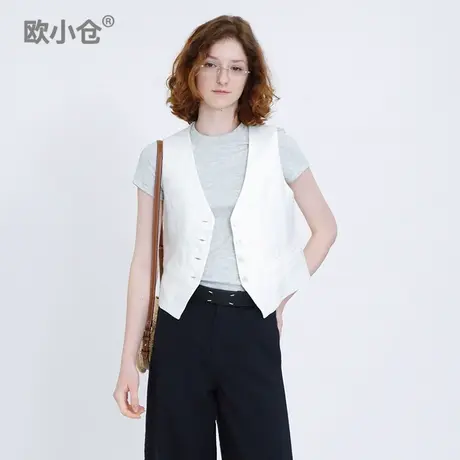 OXC/欧小仓白色西装马甲 ins博主亚麻马夹 老钱风叠穿背心外套图片