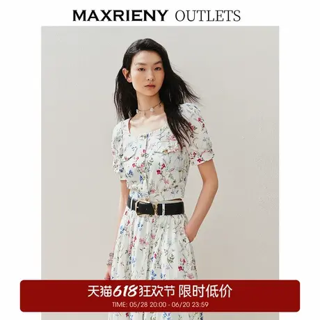 【奥莱】MAXRIENY复古优雅花卉印花上衣方领雪纺衫商品大图